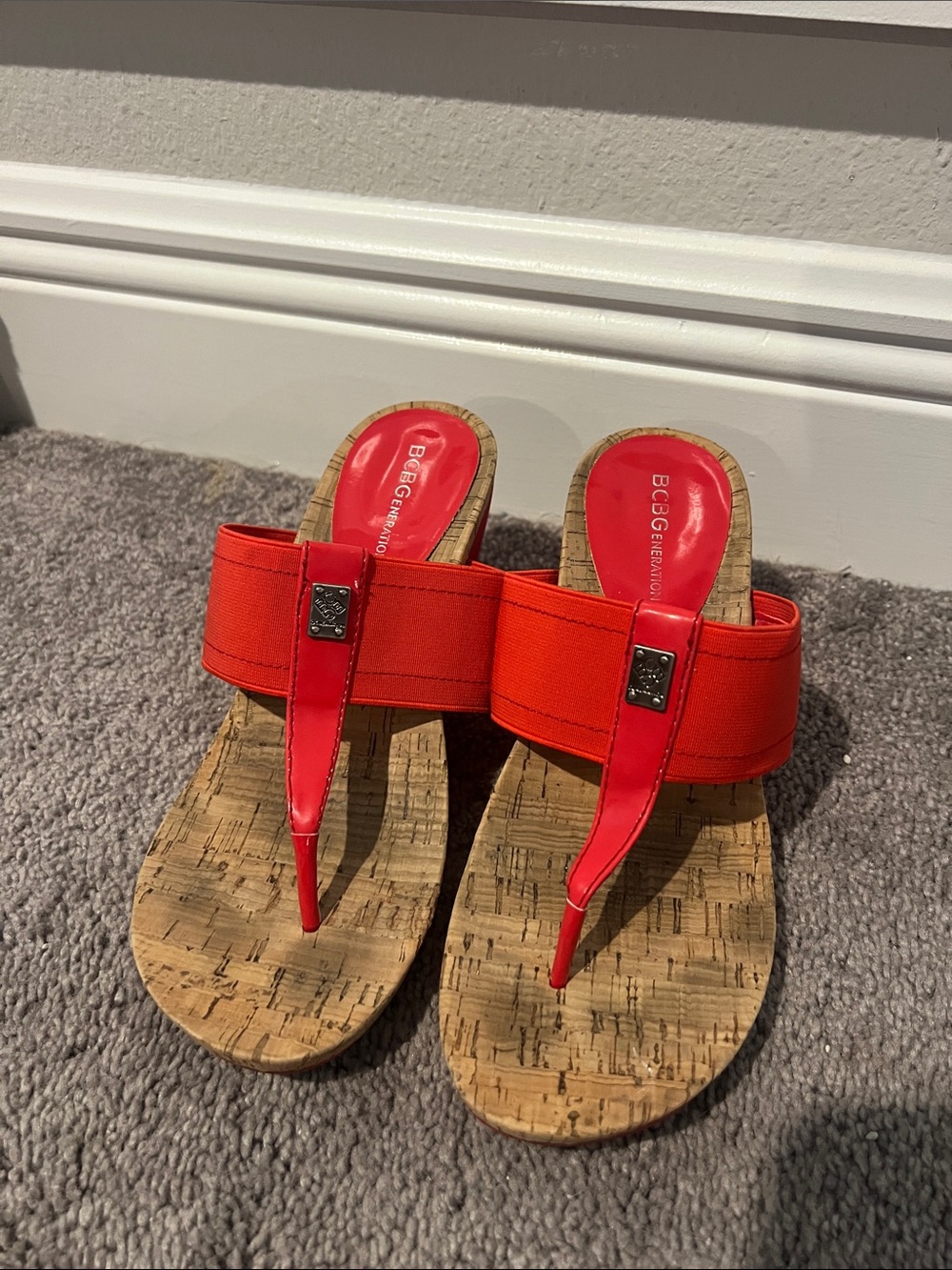 BCBG Bright Red Cork Thong Sandals